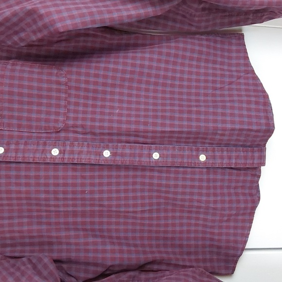 Abercrombie and Fitch Mens Burgundy Red Blue Plaid Pocket Shirt TINY FLAW Sz.L - Picture 3 of 12
